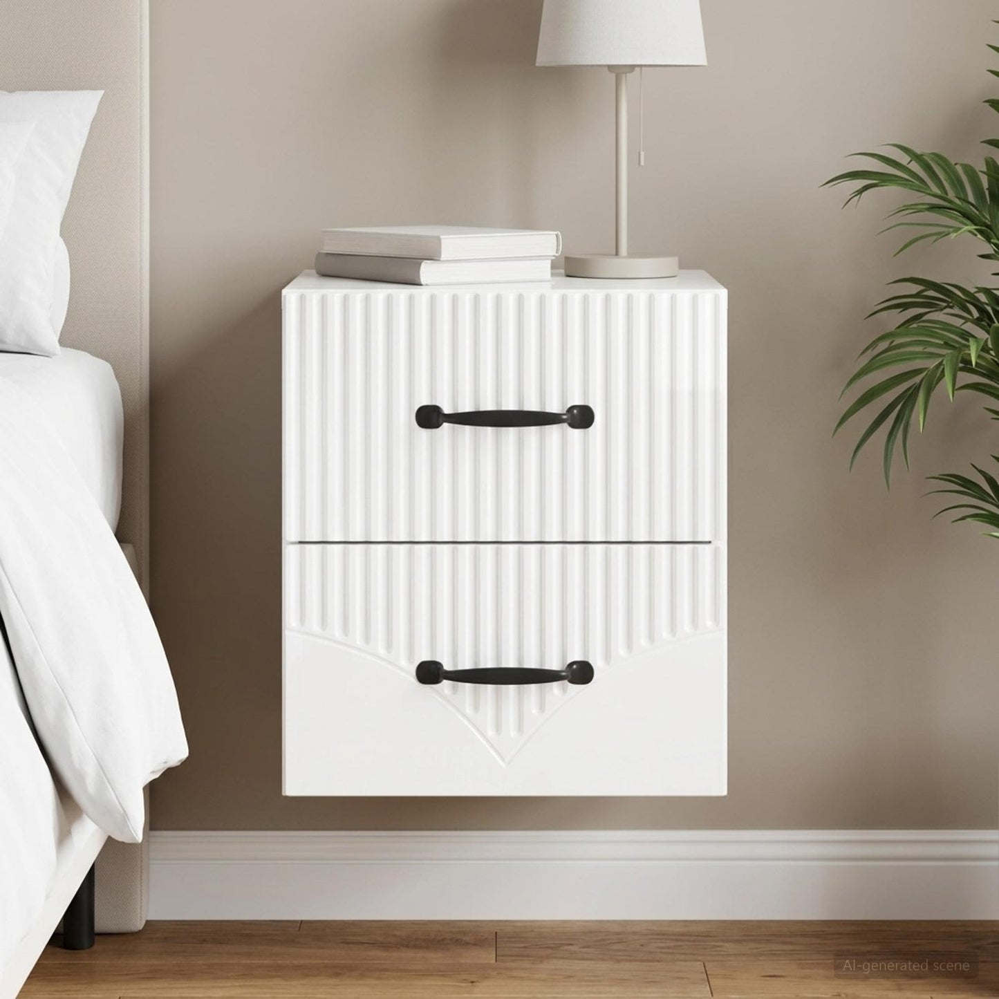 Wall-Mounted Bedside Cabinet High Gloss White 34.5 x 33 x 40 cm