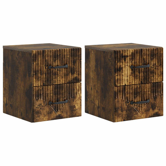 Wall-Mounted Bedside Cabinet 2 pcs Smoked Oak 34.5 x 33 x 40 cm