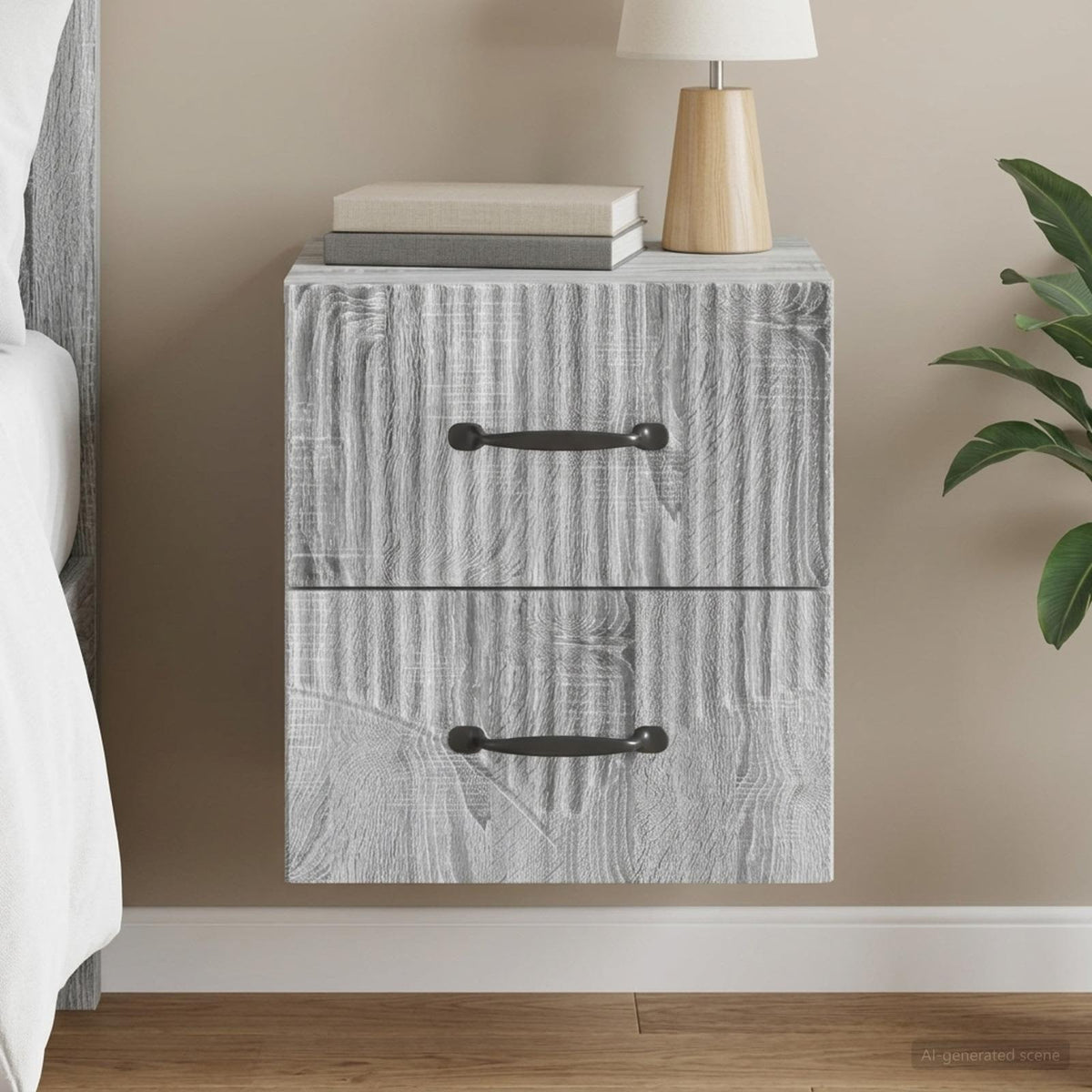 Wall-Mounted Bedside Cabinet Grey Sonoma 34.5 x 33 x 40 cm
