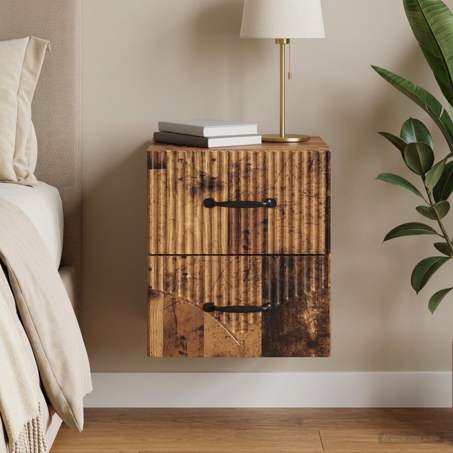 Wall-Mounted Bedside Cabinet Old Wood 34.5 x 33 x 40 cm
