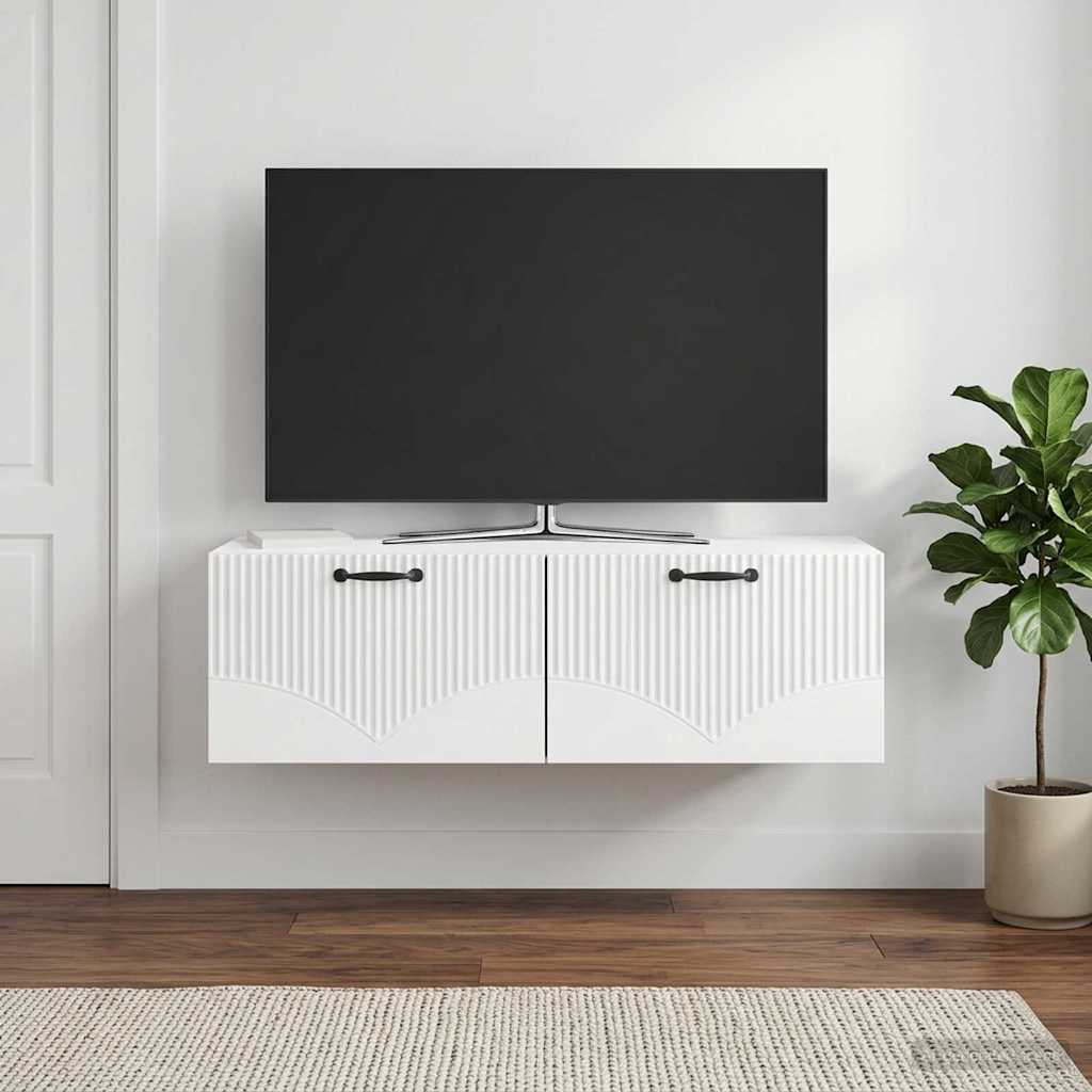 Wall-Mounted TV Cabinet High Gloss White 98 x 41 x 30 cm