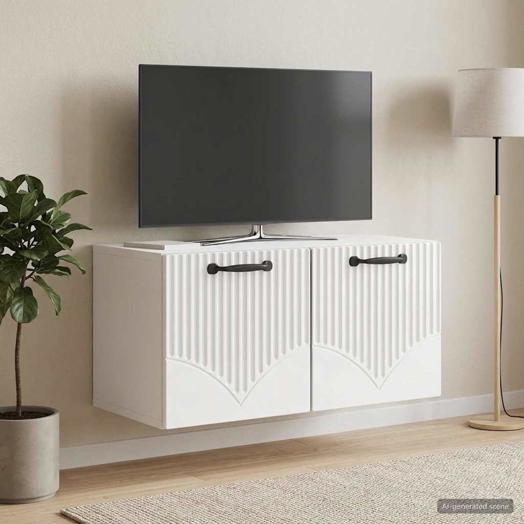 Wall-Mounted TV Cabinet High Gloss White 59.5 x 31 x 30 cm