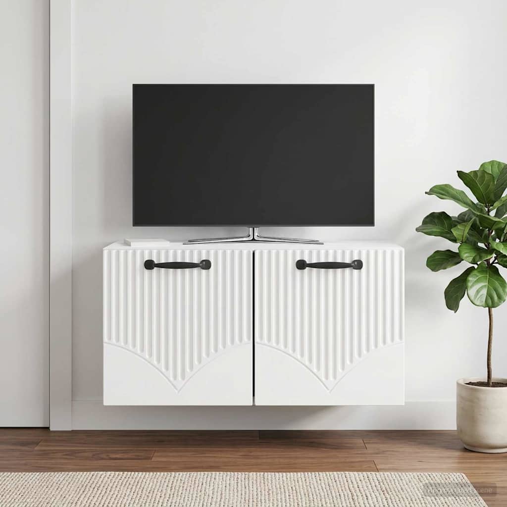 Wall-Mounted TV Cabinet High Gloss White 59.5 x 31 x 30 cm