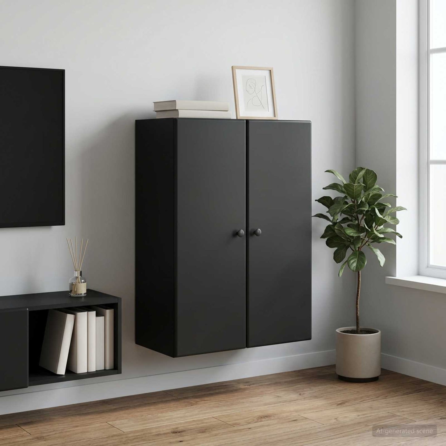 Wall-Mounted Cabinet 66 x 34.5 x 90 cm Engineered Wood Black