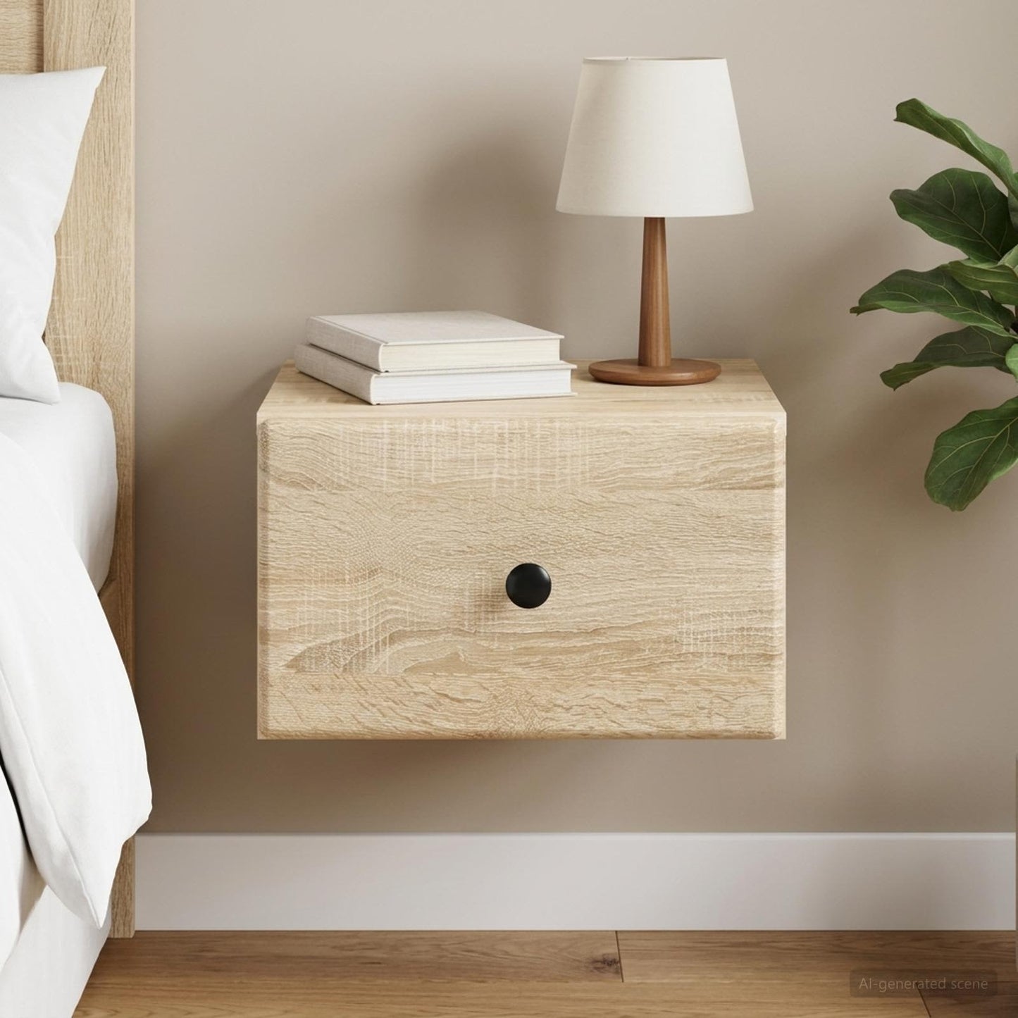 Wall-Mounted Bedside Cabinet Sonoma Oak 34.5 x 33 x 20 cm
