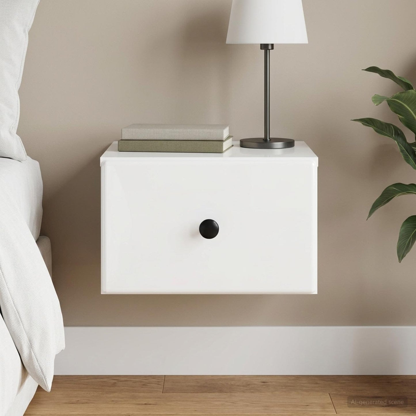 Wall-Mounted Bedside Cabinet High Gloss White 34.5 x 33 x 20 cm