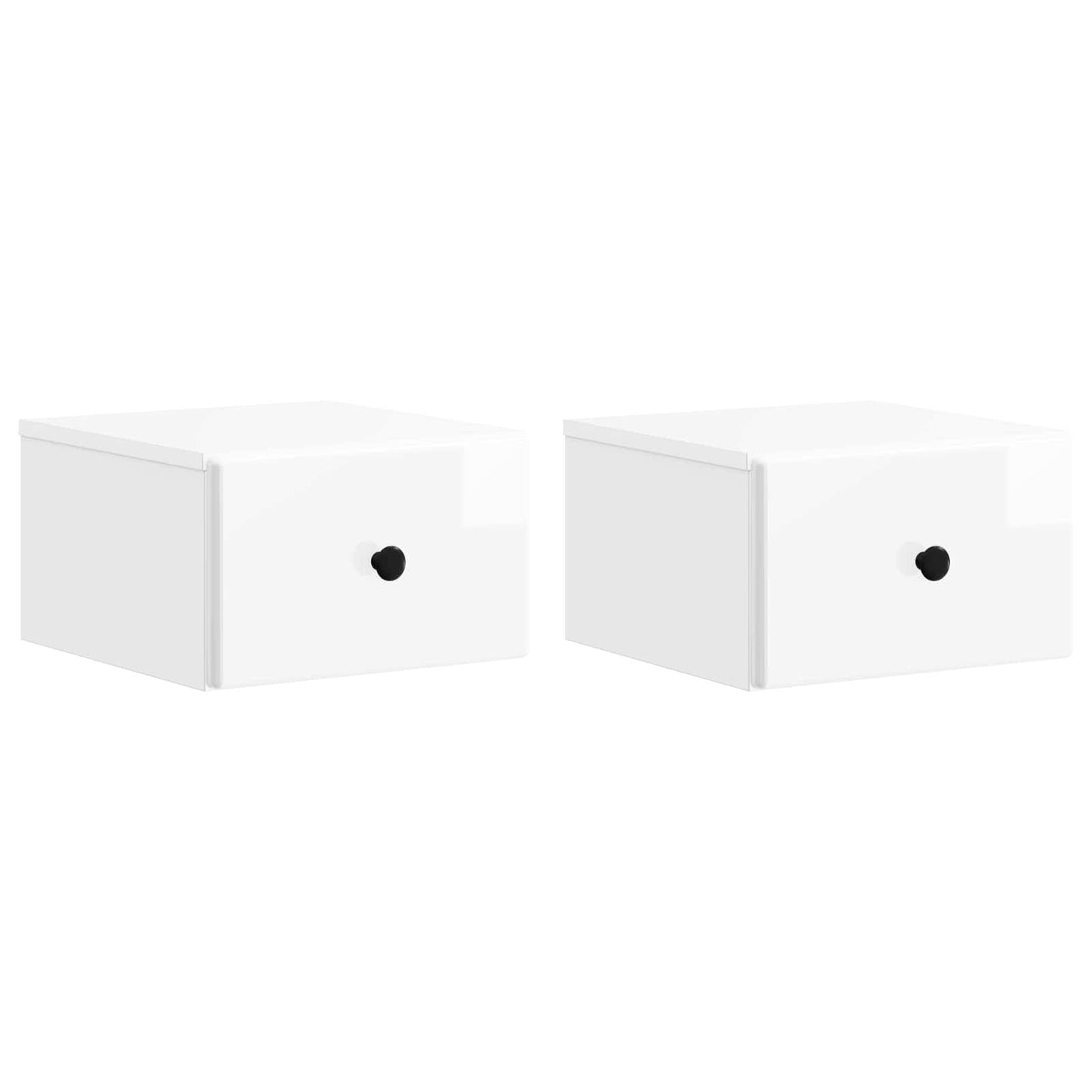 Wall-Mounted Bedside Cabinet with Drawer 2 pcs High Gloss White