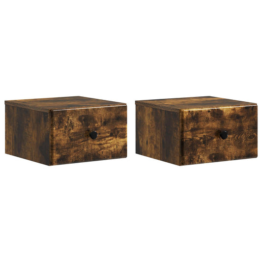 Wall-Mounted Bedside Cabinet 2 pcs Smoked Oak 34.5 x 33 x 20 cm
