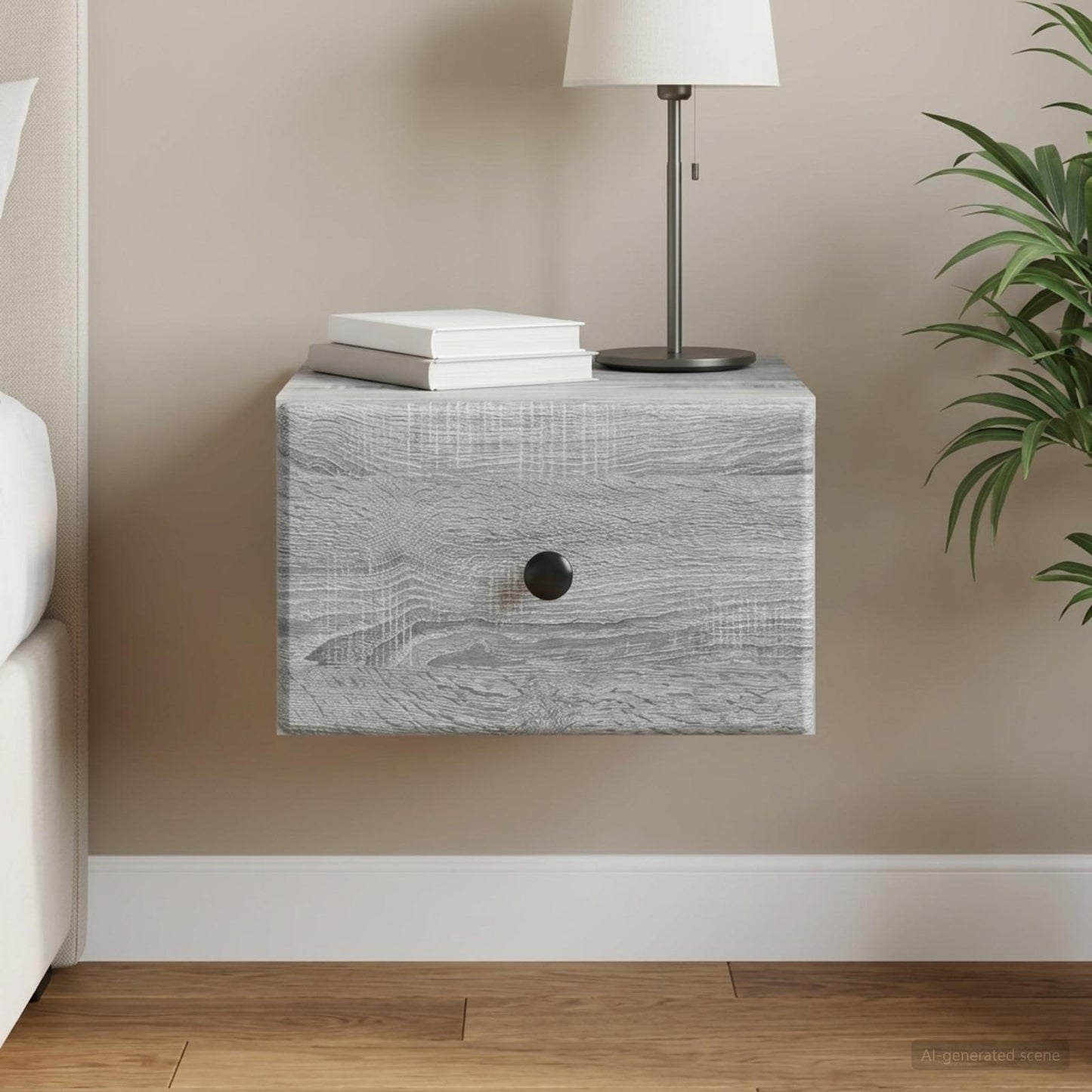 Wall-Mounted Bedside Cabinet Grey Sonoma 34.5 x 33 x 20 cm