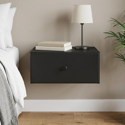 Wall-Mounted Bedside Cabinet Black 49 x 34.5 x 20 cm
