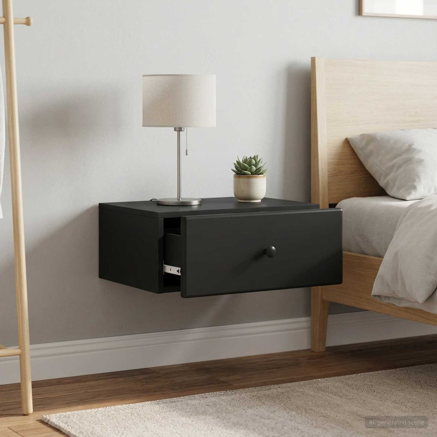 Wall-Mounted Bedside Cabinet 2 pcs Black 49 x 34.5 x 20 cm