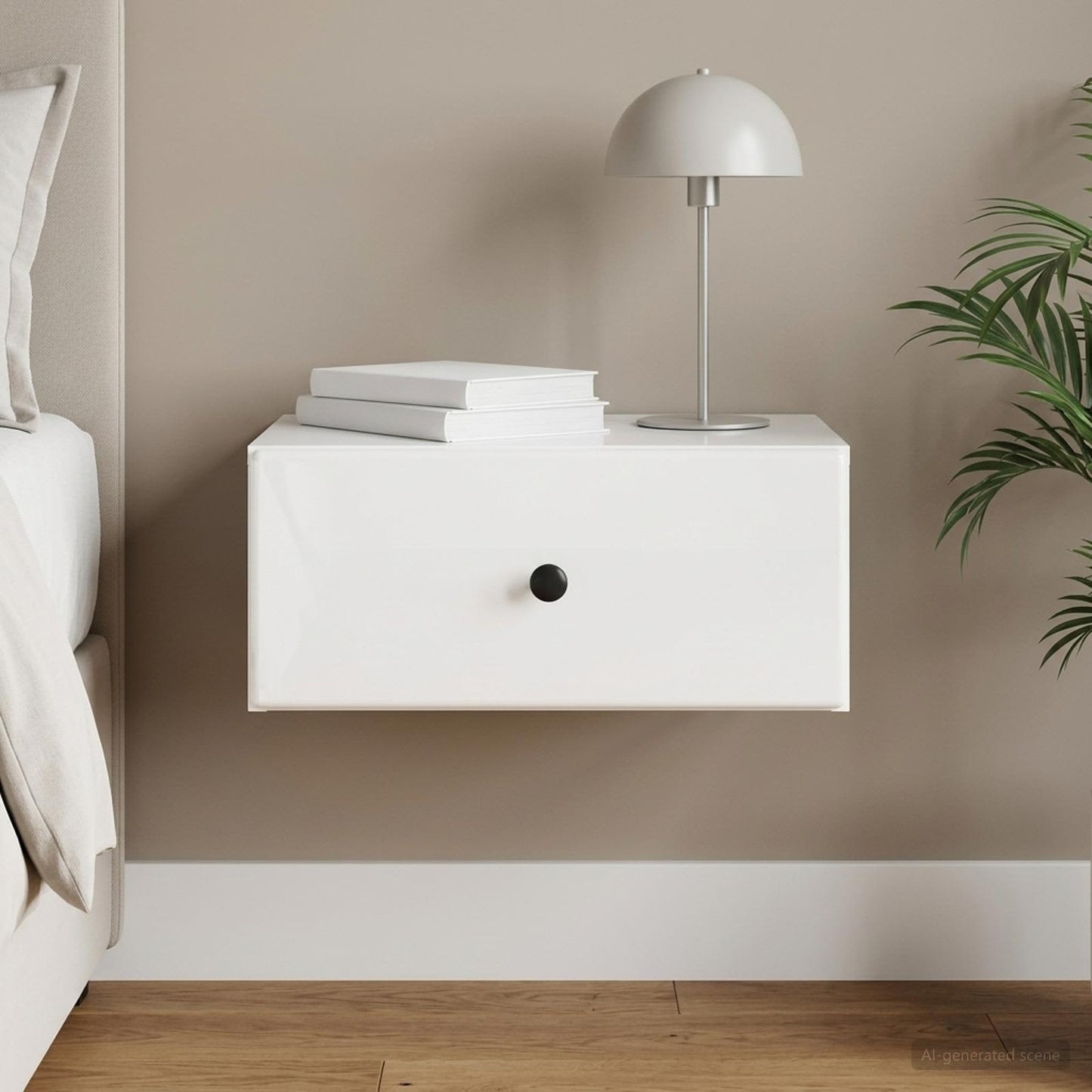 Wall-Mounted Bedside Cabinet High Gloss White 49 x 34.5 x 20 cm