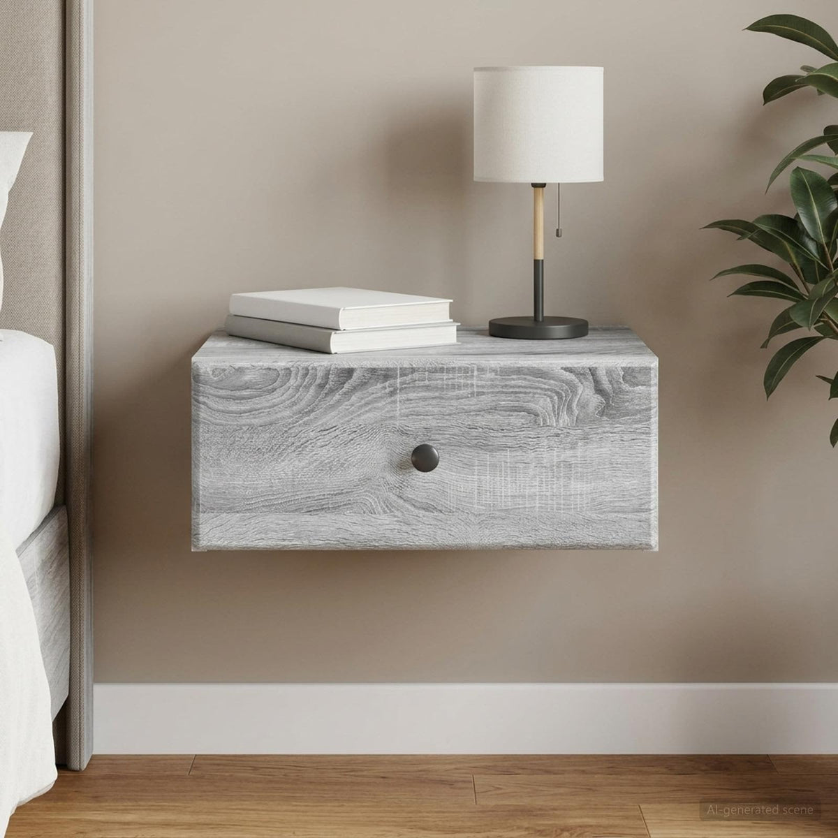 Wall-Mounted Bedside Cabinet Grey Sonoma 49 x 34.5 x 20 cm