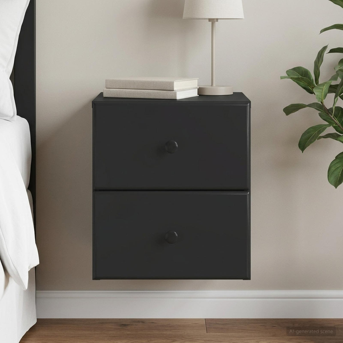 Wall-Mounted Bedside Cabinet Black 34.5 x 33 x 40 cm