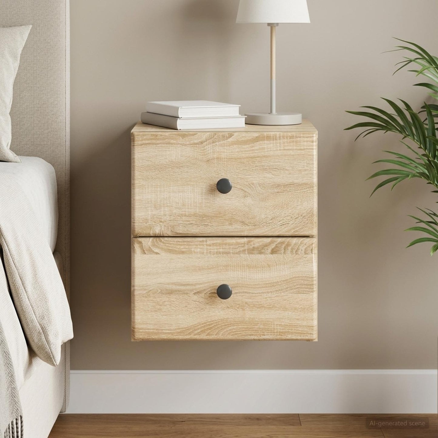Wall-Mounted Bedside Cabinet Sonoma Oak 34.5 x 33 x 40 cm