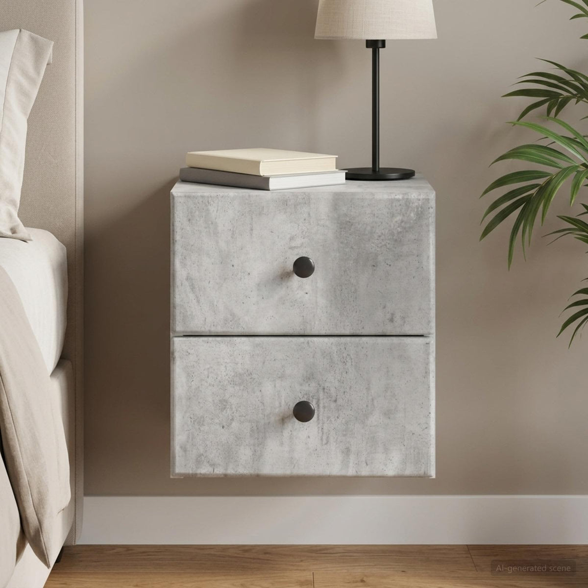 Wall-Mounted Bedside Cabinet Concrete Grey 34.5 x 33 x 40 cm