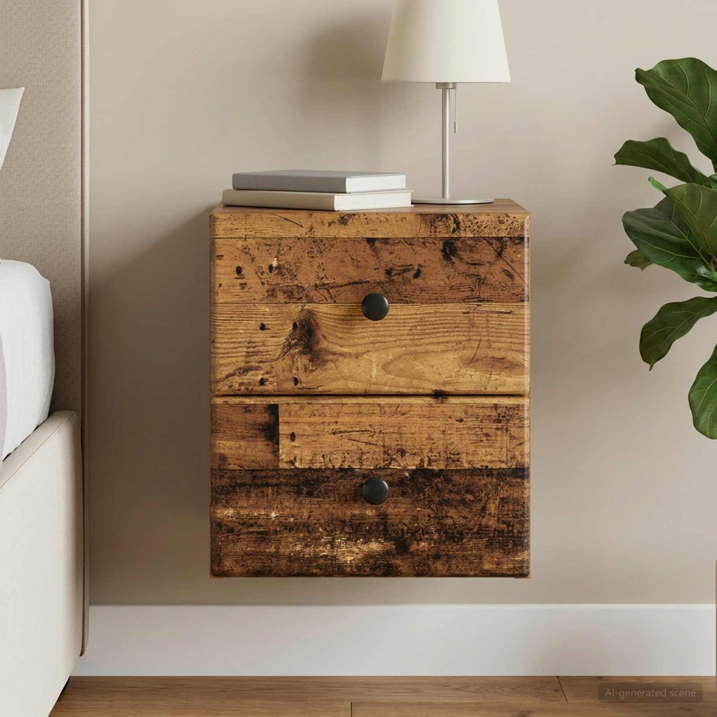 Wall-Mounted Bedside Cabinet Old Wood 34.5 x 33 x 40 cm