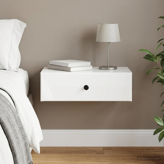 Wall-Mounted Side Table High Gloss White 59 x 34.5 x 17 cm