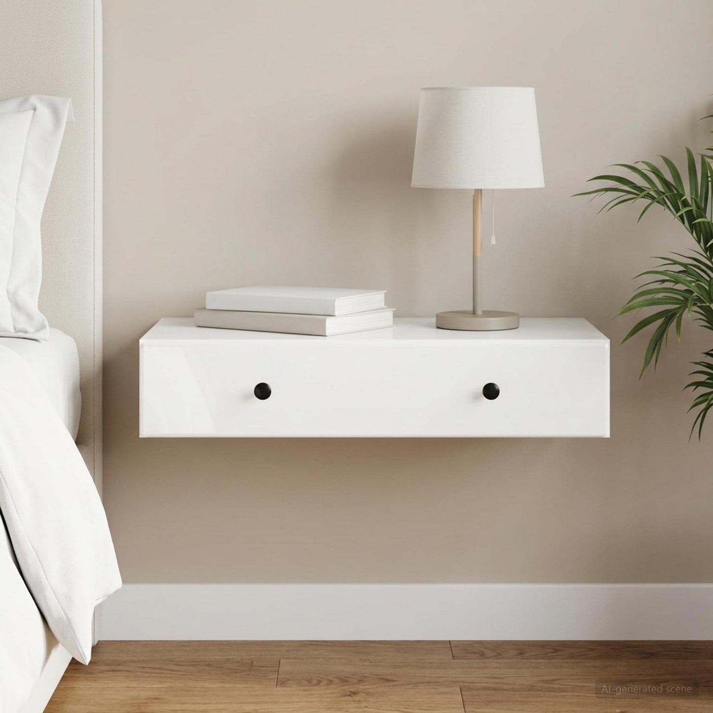 Wall-Mounted Side Table High Gloss White 87.5 x 34.5 x 17 cm