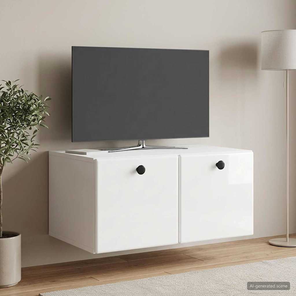 Wall-Mounted TV Cabinet 59.5 x 41 x 30 cm High Gloss White