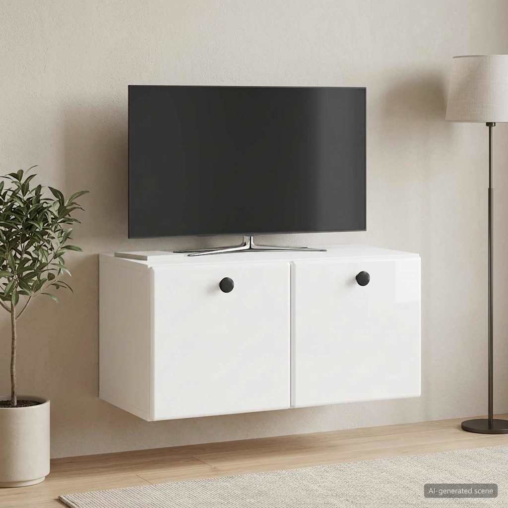 Wall-Mounted TV Cabinet 59.5 x 31 x 30 cm High Gloss White