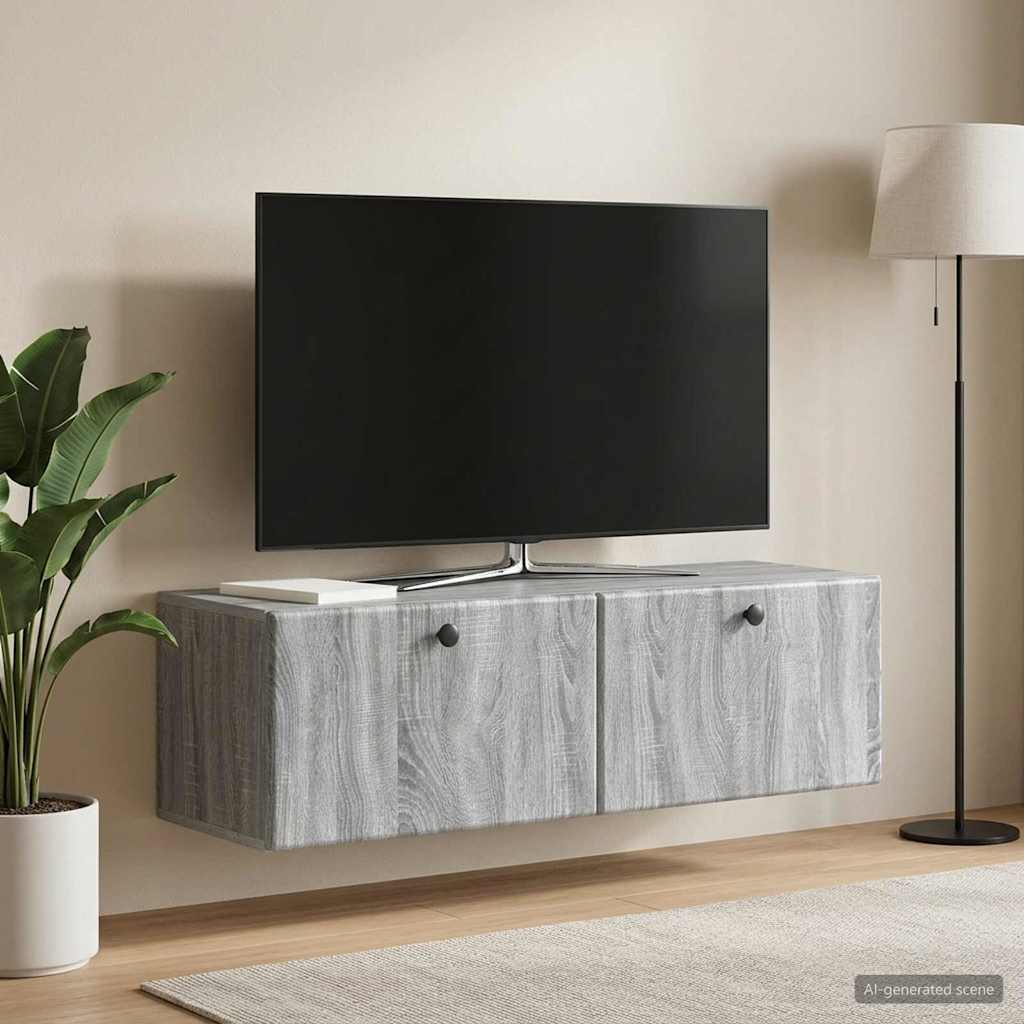 Wall-Mounted TV Cabinet 98 x 31 x 30 cm Grey Sonoma
