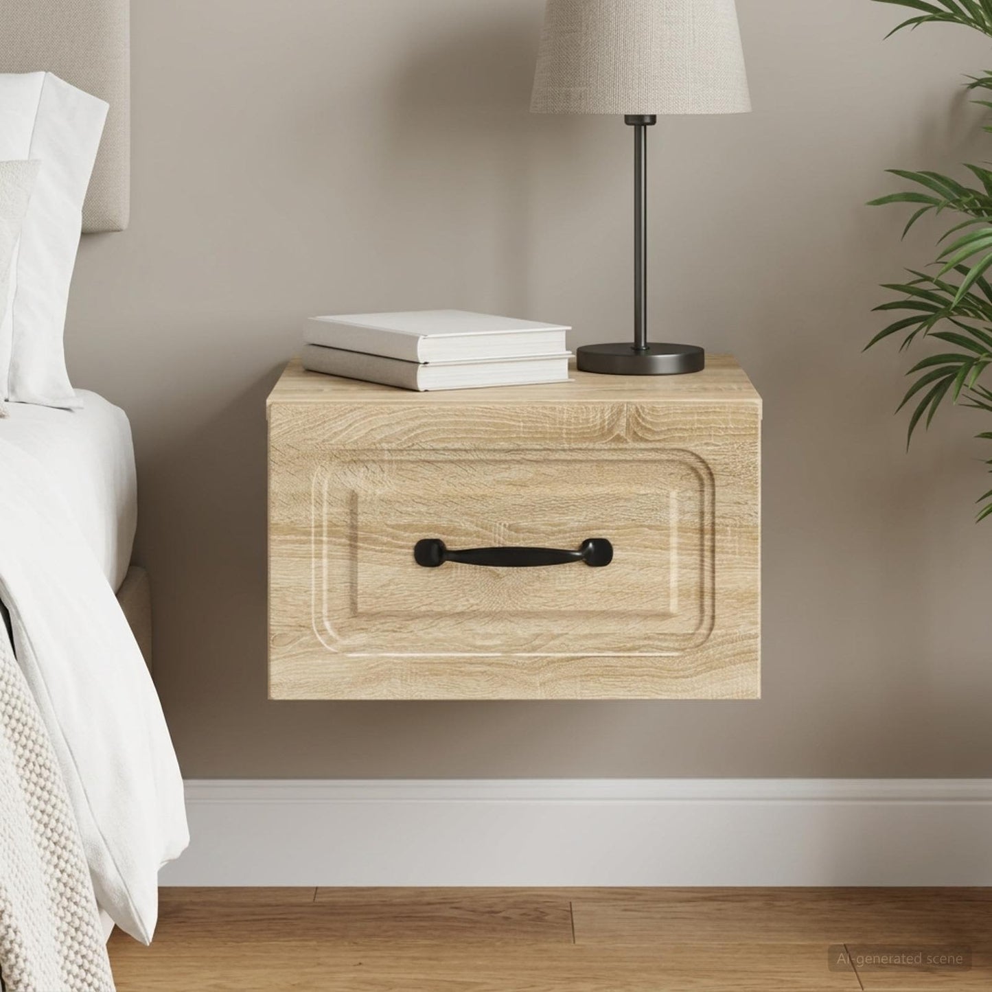 Wall-Mounted Bedside Cabinet Sonoma Oak 34.5 x 33 x 20 cm