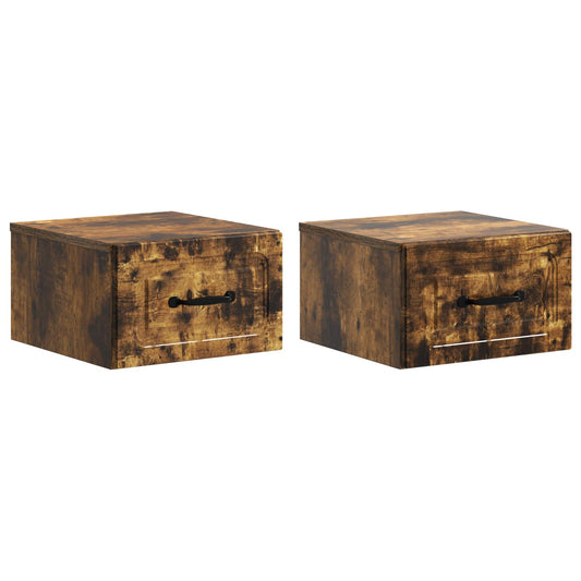 Wall-Mounted Bedside Cabinet 2 pcs Smoked Oak 34.5 x 33 x 20 cm