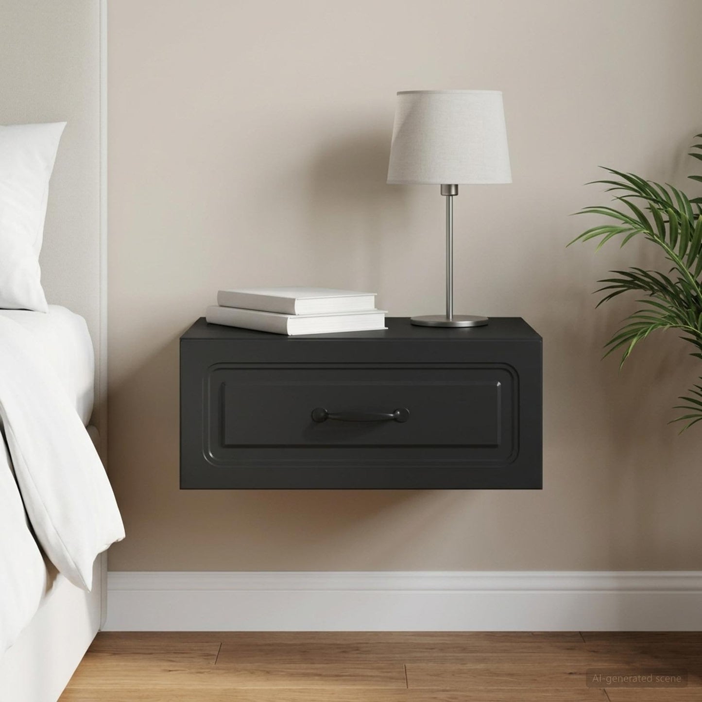 Wall-Mounted Bedside Cabinet Black 49 x 34.5 x 20 cm