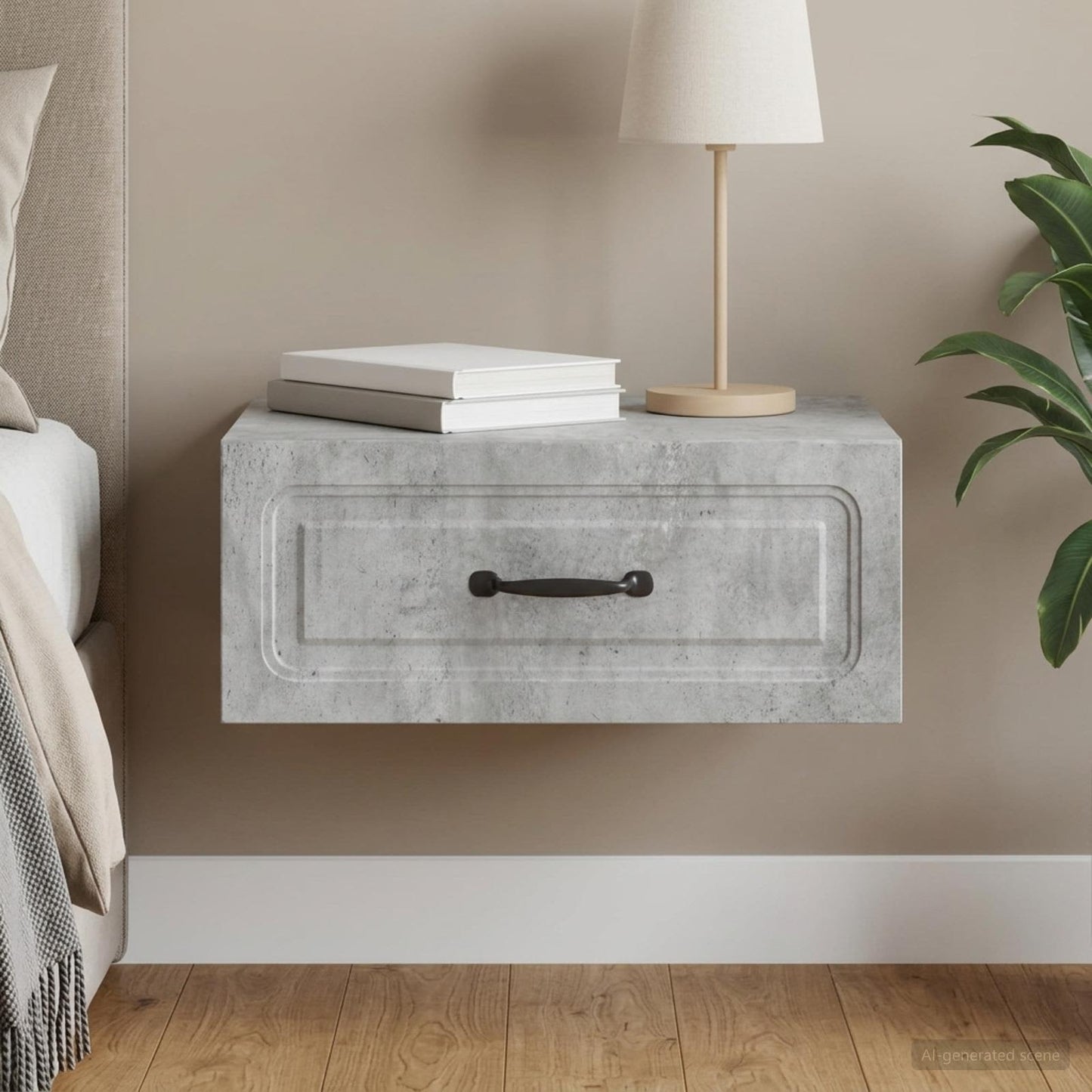Wall-Mounted Bedside Cabinet Concrete Grey 49 x 34.5 x 20 cm