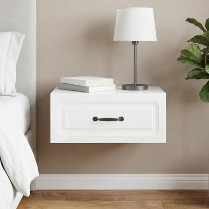 Wall-Mounted Bedside Cabinet High Gloss White 49 x 34.5 x 20 cm