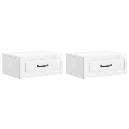 Wall-Mounted Bedside Cabinet with Drawer 2 pcs High Gloss White