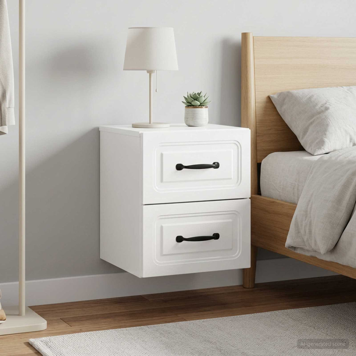 Wall-Mounted Bedside Cabinet 2 pcs High Gloss White