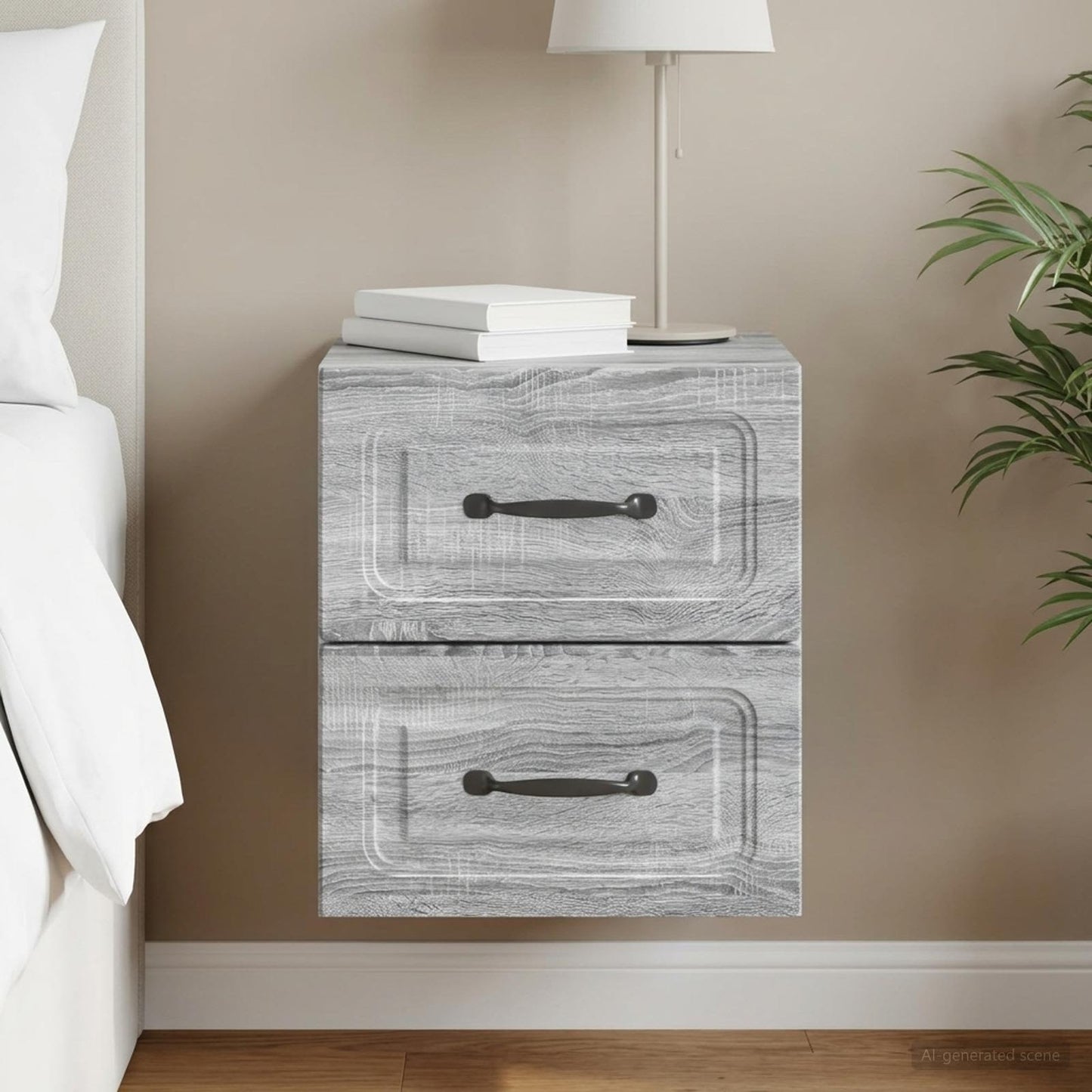 Wall-Mounted Bedside Cabinet Grey Sonoma 34.5 x 33 x 40 cm
