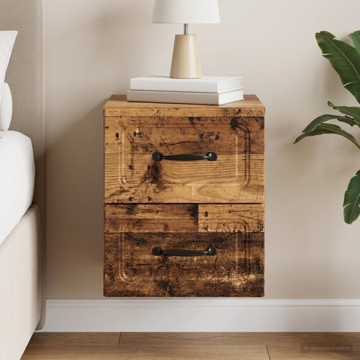 Wall-Mounted Bedside Cabinet Old Wood 34.5 x 33 x 40 cm