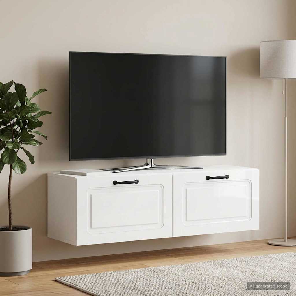 Wall-Mounted TV Cabinet High Gloss White 98 x 31 x 30 cm