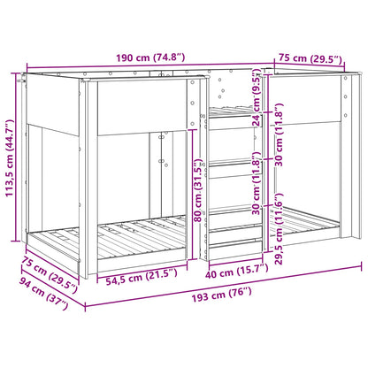 Bunk Bed for Kids Concrete Grey 75 x 190 cm Engineered Wood