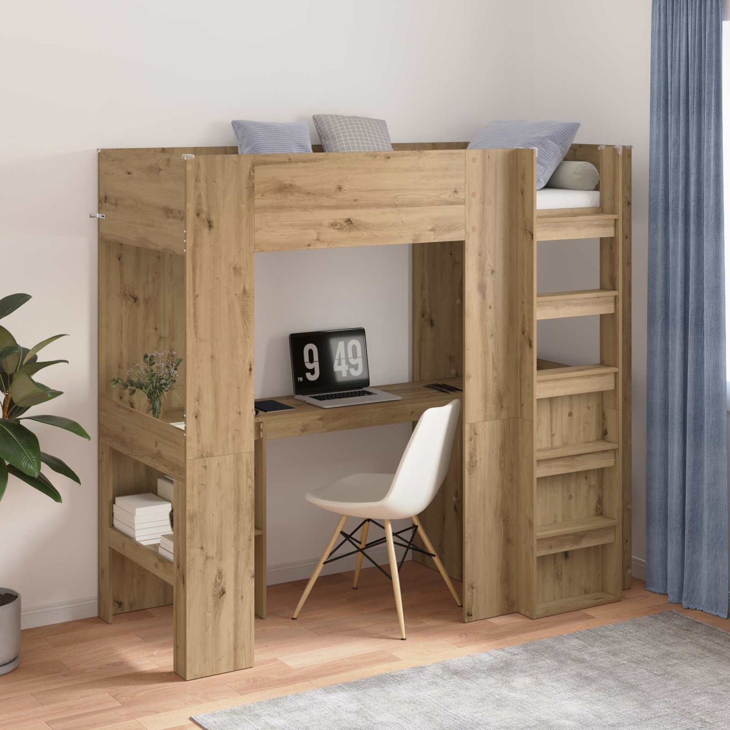 Loft Bed Frame with Desk with Shelf Artisan Oak 75 x 190 cm