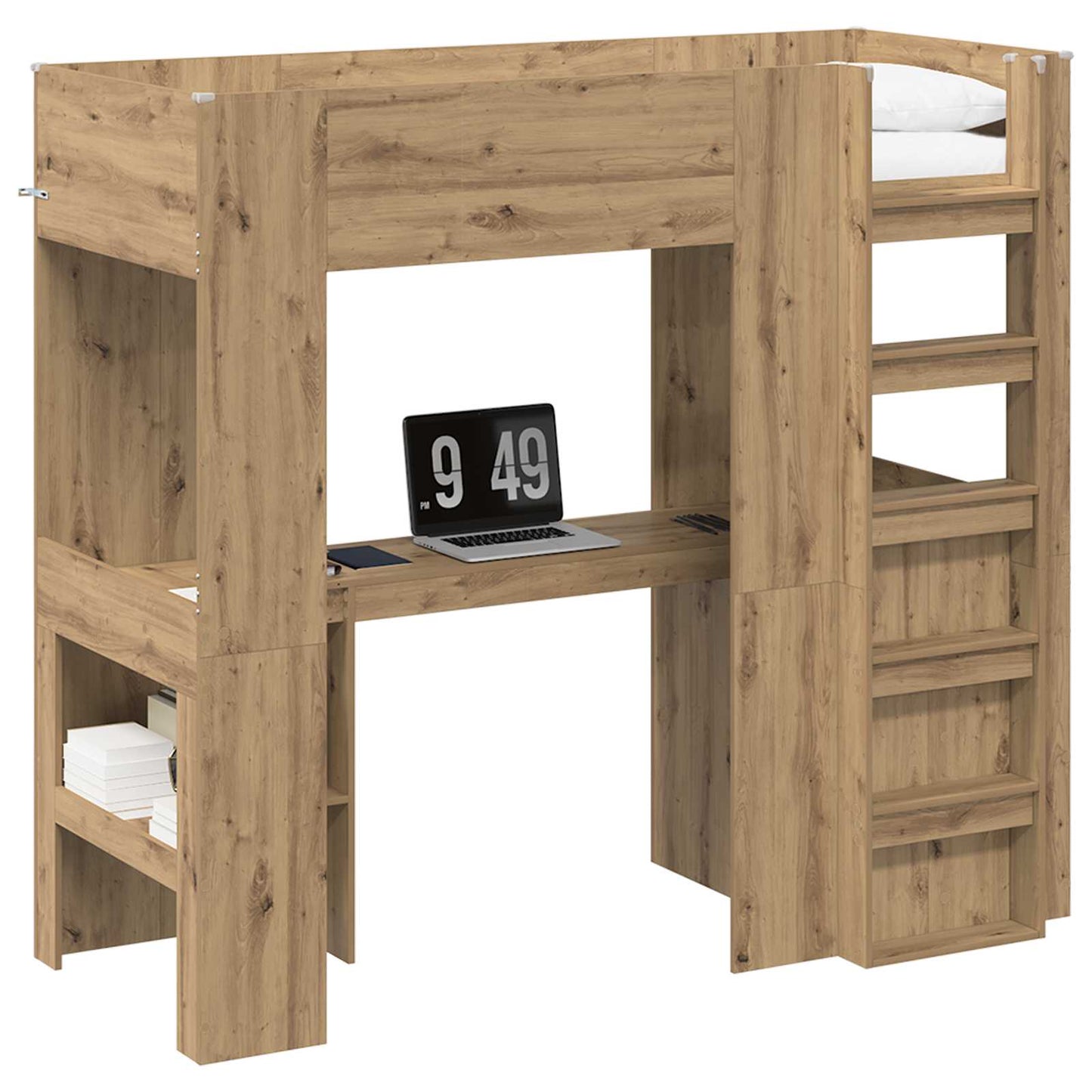 Loft Bed Frame with Desk with Shelf Artisan Oak 75 x 190 cm
