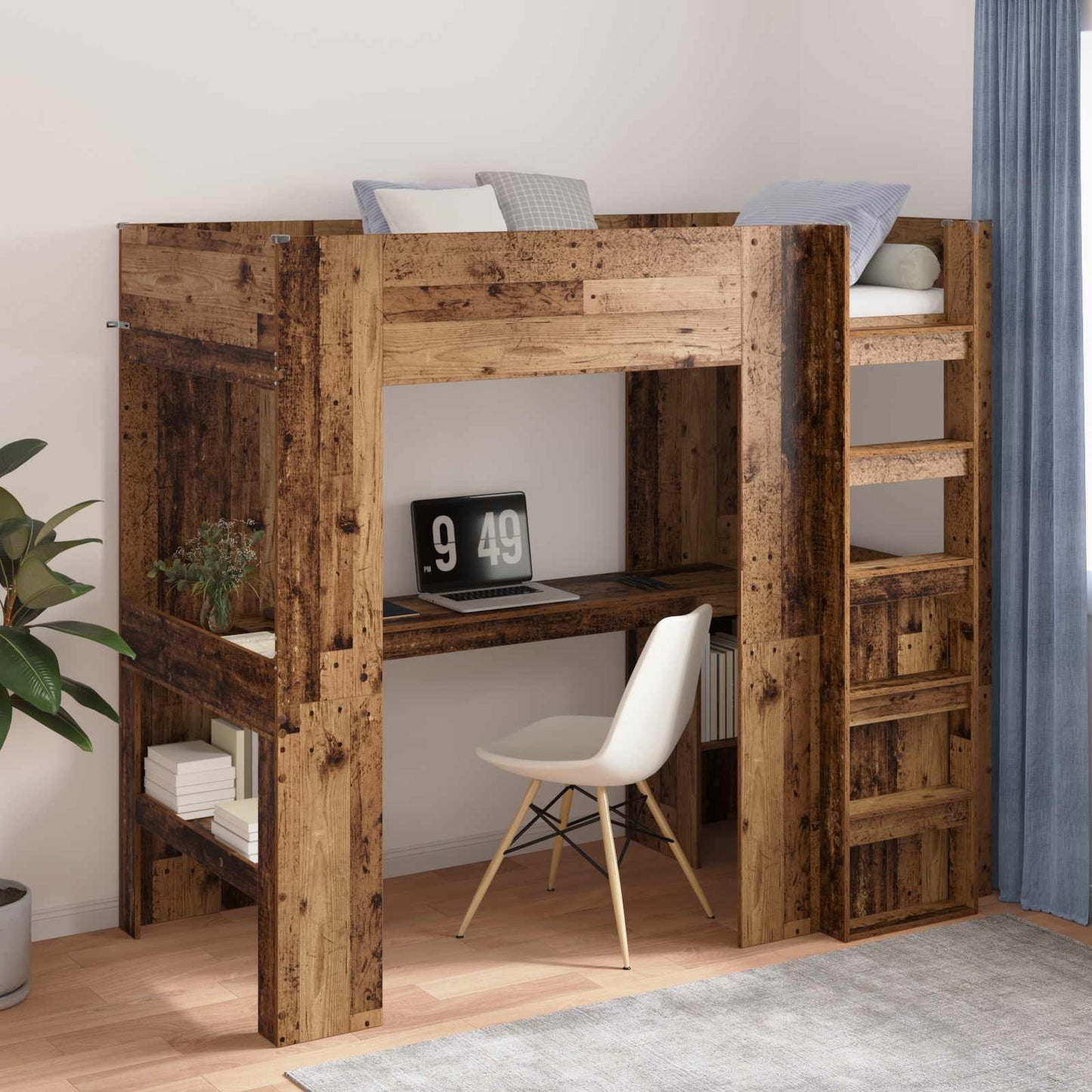 Loft Bed Frame with Desk Old Wood 90 x 190 cm Engineered Wood
