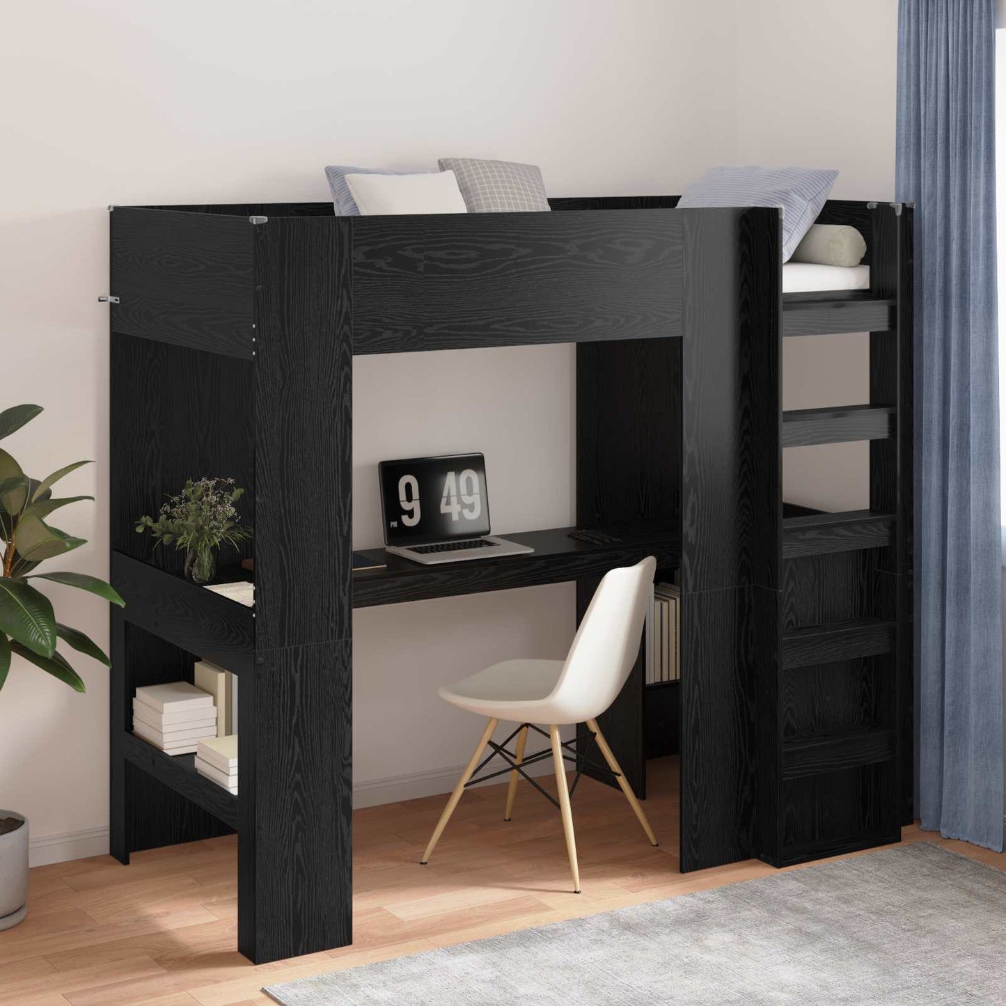 Loft Bed Frame with Desk Black Oak 80 x 200 cm Engineered Wood