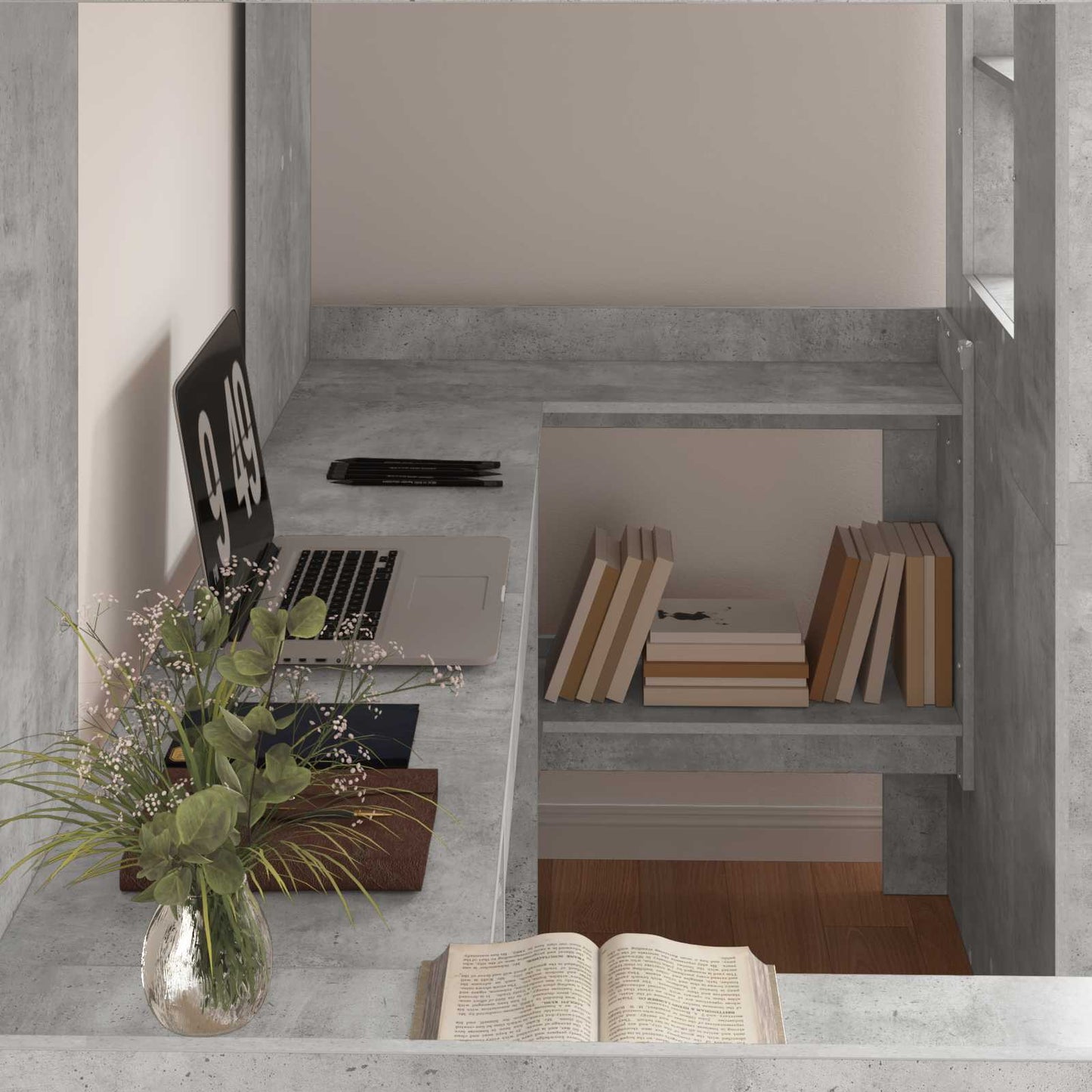 Loft Bed Frame with Desk with Storage Concrete Grey 80 x 200 cm