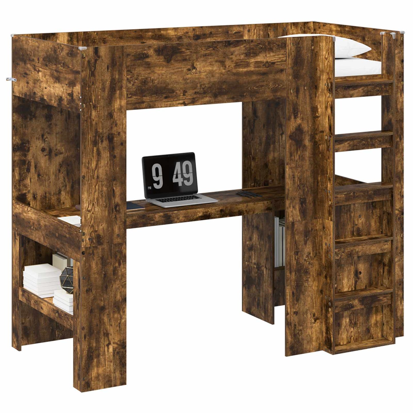 Loft Bed Frame with Desk Smoked Oak 80 x 200 cm Engineered Wood