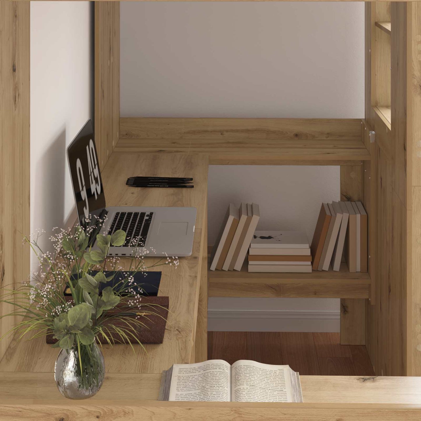Loft Bed Frame with Desk with Shelf Artisan Oak 80 x 200 cm