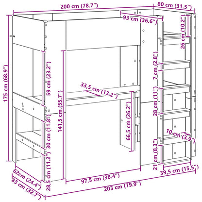 Loft Bed Frame with Desk with Shelf Artisan Oak 80 x 200 cm