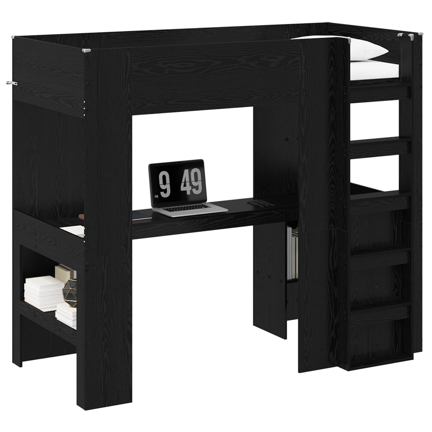 Loft Bed Frame with Desk Black Oak 90 x 200 cm Engineered Wood