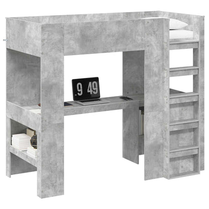Loft Bed Frame with Desk with Storage Concrete Grey 90 x 200 cm