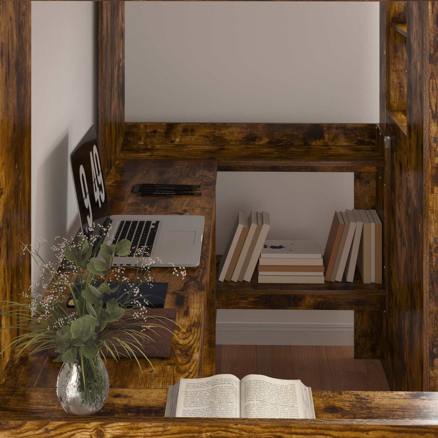 Loft Bed Frame with Desk Smoked Oak 90 x 200 cm Engineered Wood