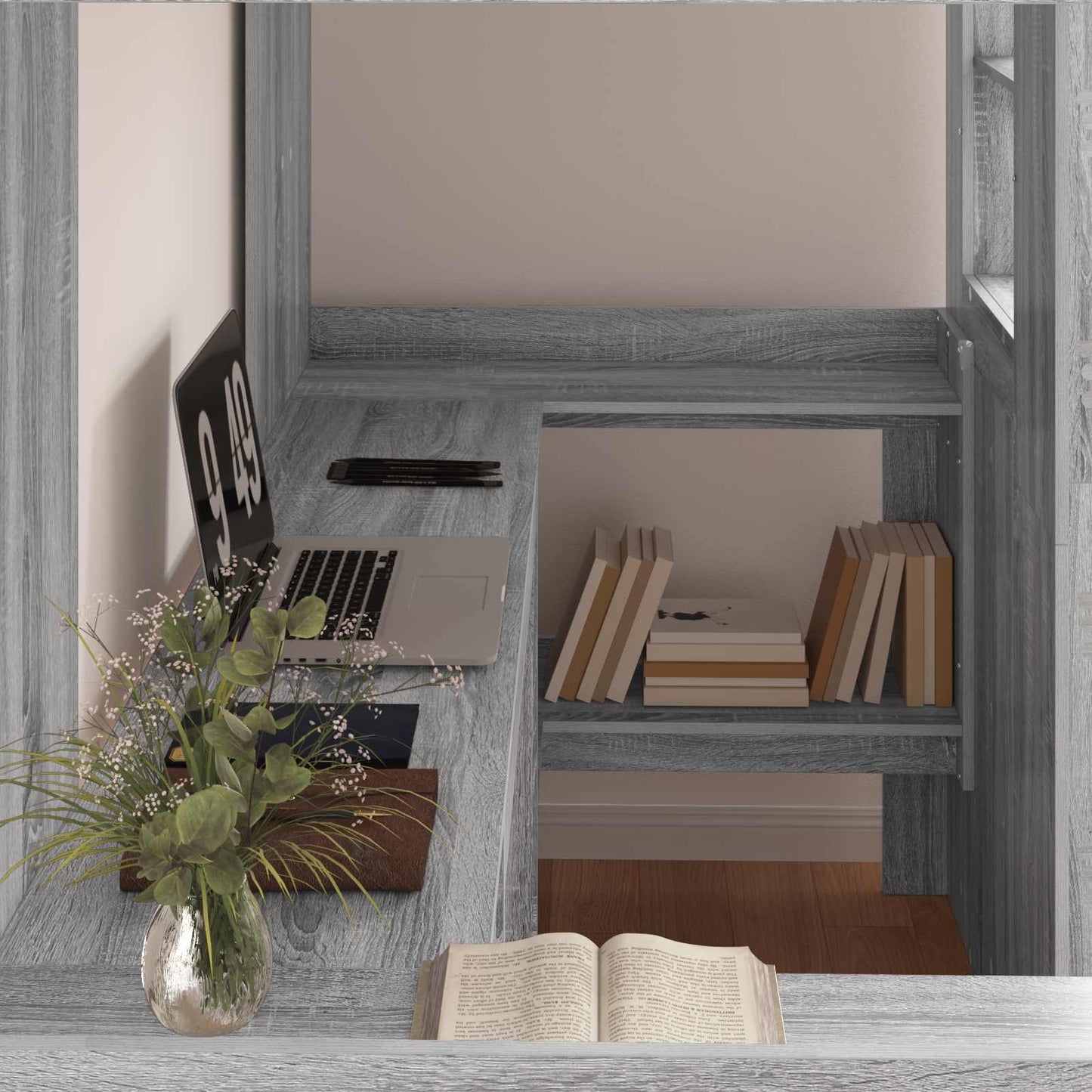 Loft Bed Frame with Desk with Storage Grey Sonoma 90 x 200 cm