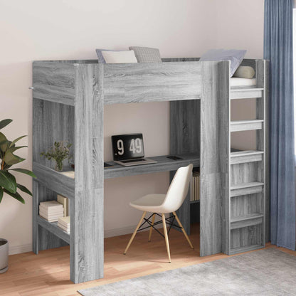 Loft Bed Frame with Desk with Storage Grey Sonoma 90 x 200 cm